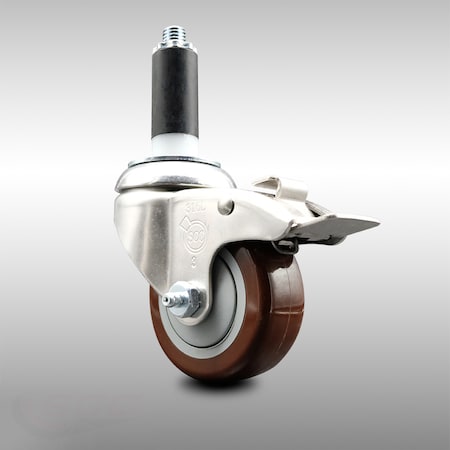Service Caster 3.5 Inch 316SS Maroon Poly Swivel 1 Inch Expanding Stem Caster Lock Brake SCC-SS316TTLEX20S3514-PPUB-MRN-1